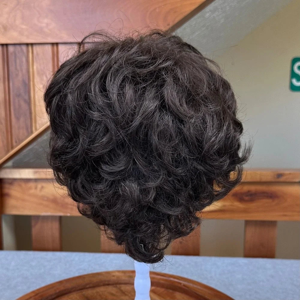 Paula Young Short Curly Layered Brunette Synthetic Wig Medium Brown A5032